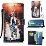 For Samsung Galaxy Note20 Colored Drawing Pattern Plain Weave Horizontal Flip Leather Case with Holder & Card Slot & Wallet & Lanyard(Cats And Tigers)