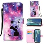 For Samsung Galaxy Note20 Colored Drawing Pattern Plain Weave Horizontal Flip Leather Case with Holder & Card Slot & Wallet & Lanyard(Baby Panda)
