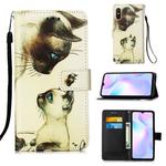 For Xiaomi Redmi 9A Colored Drawing Pattern Plain Weave Horizontal Flip Leather Case with Holder & Card Slot & Wallet & Lanyard(Cat Looking)