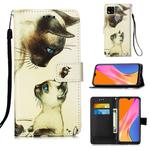 For Xiaomi Redmi 9C Colored Drawing Pattern Plain Weave Horizontal Flip Leather Case with Holder & Card Slot & Wallet & Lanyard(Cat Looking)