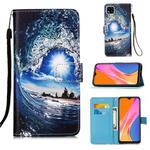 For Xiaomi Redmi 9C Colored Drawing Pattern Plain Weave Horizontal Flip Leather Case with Holder & Card Slot & Wallet & Lanyard(Waves And Sun)