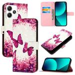 For Redmi 12 4G / 5G Global India / Note 12R 3D Painting Horizontal Flip Leather Phone Case(Rose Butterfly)