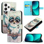 For Redmi 12 4G / 5G Global India / Note 12R 3D Painting Horizontal Flip Leather Phone Case(Grey Owl)