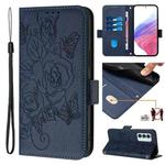 For Motorola Edge S30 / Moto G200 5G Embossed Rose RFID Anti-theft Leather Phone Case(Dark Blue)