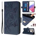 For Motorola Edge 50 Ultra Embossed Rose RFID Anti-theft Leather Phone Case(Dark Blue)