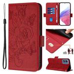 For Motorola Moto G Play 4G 2024 Embossed Rose RFID Anti-theft Leather Phone Case(Red)