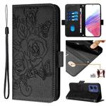 For Motorola Moto G85 5G Embossed Rose RFID Anti-theft Leather Phone Case(Black)