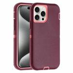 For iPhone 15 Pro Max Robot Three-proof Life Waterproof Phone Case with Holder(Wine Red + Pink)