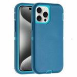 For iPhone 15 Pro Robot Three-proof Life Waterproof Phone Case with Holder(Dark Blue + Light Blue)