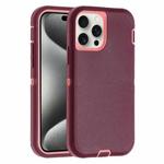 For iPhone 15 Pro Robot Three-proof Life Waterproof Phone Case with Holder(Wine Red + Pink)