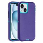 For iPhone 15 Plus Robot Three-proof Life Waterproof Phone Case with Holder(Purple + Blue)