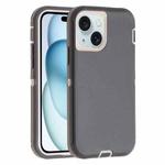 For iPhone 15 Plus Robot Three-proof Life Waterproof Phone Case with Holder(Grey + White)