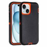 For iPhone 15 Robot Three-proof Life Waterproof Phone Case with Holder(Black + Orange)