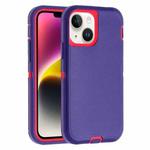 For iPhone 14 Plus Robot Three-proof Life Waterproof Phone Case with Holder(Purple + Rose Red)