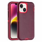 For iPhone 14 Plus Robot Three-proof Life Waterproof Phone Case with Holder(Wine Red + Rose Red)