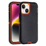 For iPhone 14 Plus Robot Three-proof Life Waterproof Phone Case with Holder(Black + Orange)