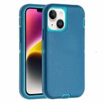For iPhone 14 Robot Three-proof Life Waterproof Phone Case with Holder(Dark Blue + Light Blue)