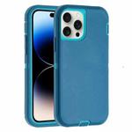 For iPhone 14 Pro Robot Three-proof Life Waterproof Phone Case with Holder(Dark Blue + Light Blue)