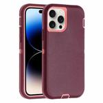 For iPhone 14 Pro Robot Three-proof Life Waterproof Phone Case with Holder(Wine Red + Pink)