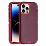 For iPhone 14 Pro Robot Three-proof Life Waterproof Phone Case with Holder(Wine Red + Rose Red)