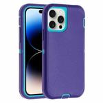 For iPhone 14 Pro Max Robot Three-proof Life Waterproof Phone Case with Holder(Purple + Blue)