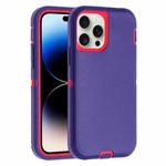 For iPhone 14 Pro Max Robot Three-proof Life Waterproof Phone Case with Holder(Purple + Rose Red)