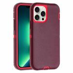 For iPhone 13 Pro Max Robot Three-proof Life Waterproof Phone Case with Holder(Wine Red + Rose Red)