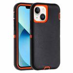 For iPhone 13 Robot Three-proof Life Waterproof Phone Case with Holder(Black + Orange)