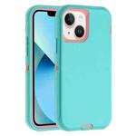 For iPhone 13 Robot Three-proof Life Waterproof Phone Case with Holder(Glacier Blue + Pink)