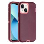 For iPhone 13 mini Robot Three-proof Life Waterproof Phone Case with Holder(Wine Red + Pink)