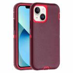 For iPhone 13 mini Robot Three-proof Life Waterproof Phone Case with Holder(Wine Red + Rose Red)