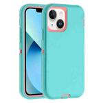 For iPhone 13 mini Robot Three-proof Life Waterproof Phone Case with Holder(Glacier Blue + Pink)