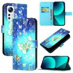 For Xiaomi 12 / 12X / 12S 3D Painting Horizontal Flip Leather Phone Case(Golden Butterfly)