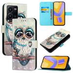 For vivo Y35 4G / Y22 / Y22s / Y77 Global 3D Painting Horizontal Flip Leather Phone Case(Grey Owl)