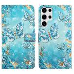 For Samsung Galaxy S25 Ultra 5G Oil Embossed 3D Drawing Leather Phone Case(Blue Butterflies)