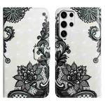 For Samsung Galaxy S25 Ultra 5G Oil Embossed 3D Drawing Leather Phone Case(Lace Flower)