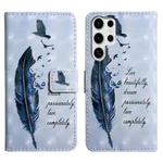 For Samsung Galaxy S25 Ultra 5G Oil Embossed 3D Drawing Leather Phone Case(Blue Feather)