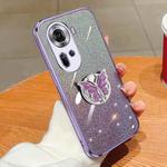 For OPPO Reno11 Global Plated Gradient Glitter Butterfly Holder TPU Phone Case(Purple)