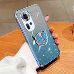 For OPPO Reno11 Global Plated Gradient Glitter Butterfly Holder TPU Phone Case(Sierra Blue)