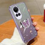 For OPPO Reno10 5G Global Plated Gradient Glitter Butterfly Holder TPU Phone Case(Purple)