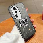 For OPPO Reno10 Pro+ Plated Gradient Glitter Butterfly Holder TPU Phone Case(Black)