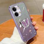 For OPPO Reno9 Plated Gradient Glitter Butterfly Holder TPU Phone Case(Purple)