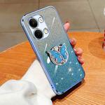 For OPPO Reno9 Plated Gradient Glitter Butterfly Holder TPU Phone Case(Sierra Blue)