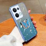 For OPPO Reno9 Pro+ Plated Gradient Glitter Butterfly Holder TPU Phone Case(Sierra Blue)