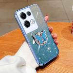 For OPPO Reno8 Pro+ Plated Gradient Glitter Butterfly Holder TPU Phone Case(Sierra Blue)