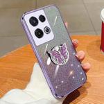 For OPPO Reno8 Pro Plated Gradient Glitter Butterfly Holder TPU Phone Case(Purple)