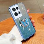 For OPPO Reno8 Pro Plated Gradient Glitter Butterfly Holder TPU Phone Case(Sierra Blue)