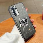 For OPPO Reno6 5G Plated Gradient Glitter Butterfly Holder TPU Phone Case(Black)