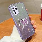 For OPPO Reno6 Z Plated Gradient Glitter Butterfly Holder TPU Phone Case(Purple)