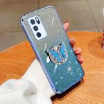 For OPPO Reno6 Pro 5G Plated Gradient Glitter Butterfly Holder TPU Phone Case(Sierra Blue)